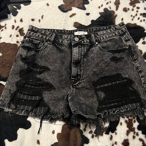 Petra Fashions Washed Black Distressed Jean Shorts